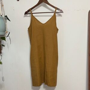 Elegant Mustard Slip linen spaghetti strap Dress by Linen Handmade Studio